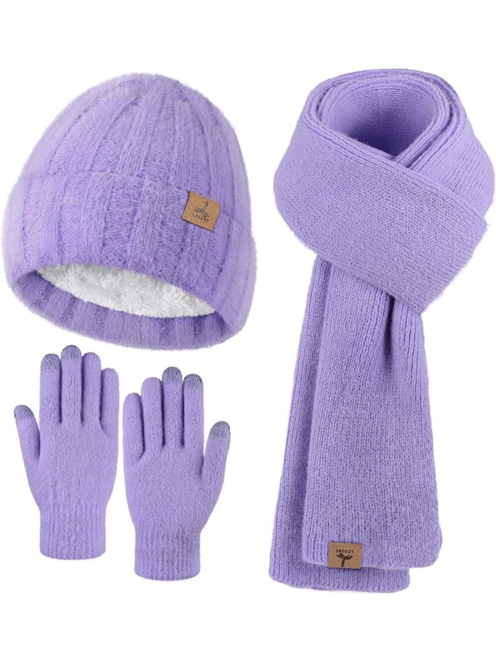 Women's Violet Beanie Hat Gloves Scarf Cashmere Hat Gloves Scarf Accessories Set